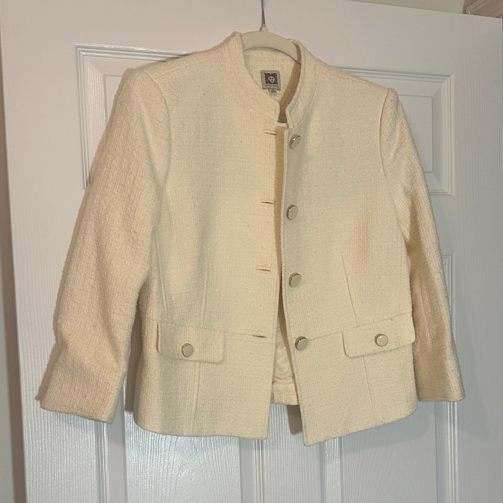 Anne Klein Ivory Button-Up Tweed Blazer